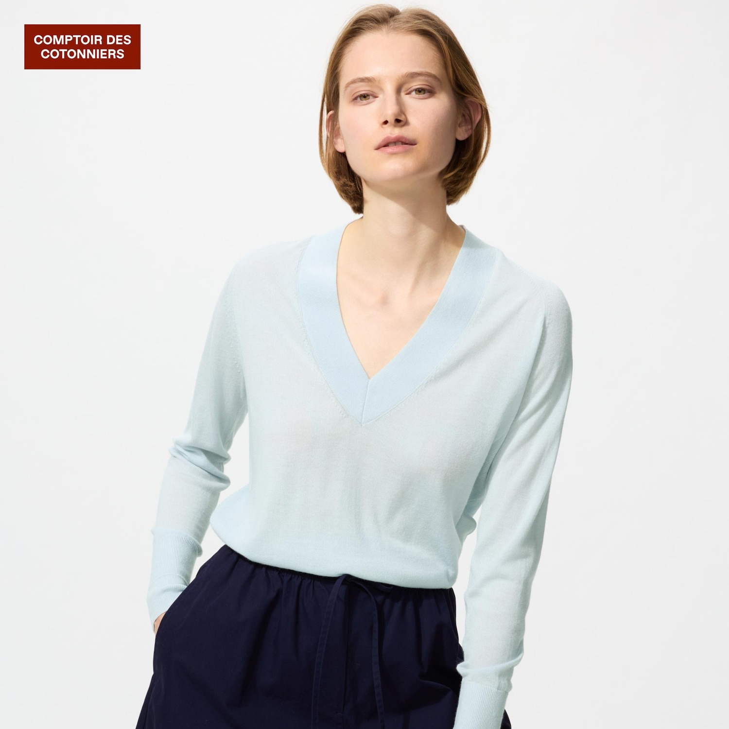 Jersey merino seda cuello pico