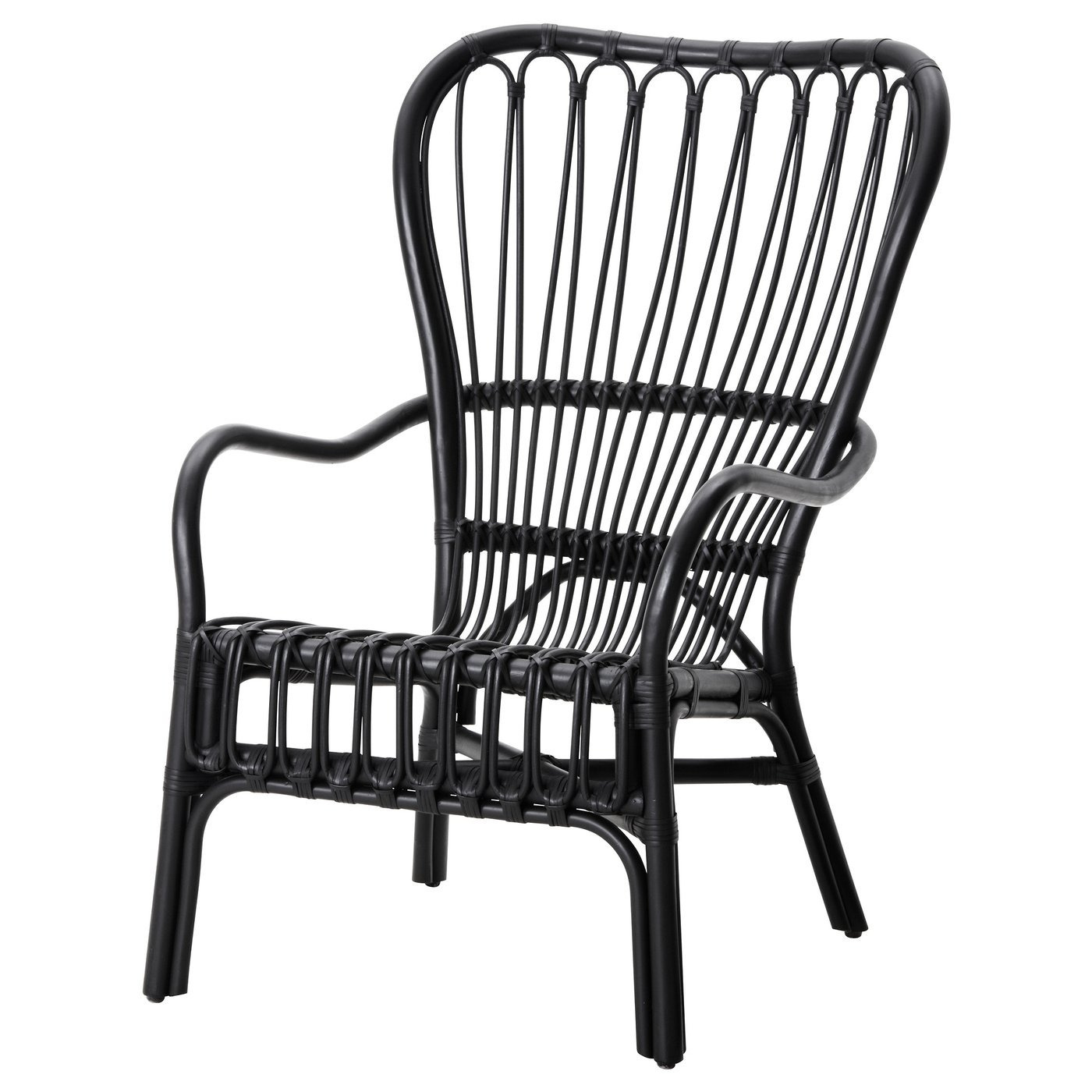 STORSELE - Sillón con respaldo alto, negro/ratán