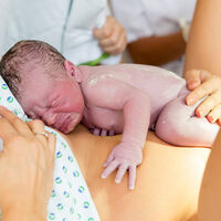 Si lo colocas sobre tu abdomen tras el parto, el bebé reptará instintivamente hasta tu pecho