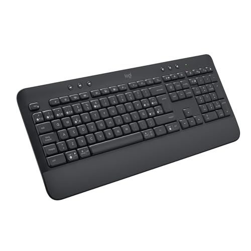 Logitech Signature K650 Teclado Inalámbrico Completo con Reposamanos, Bluetooth BLE o Receptor USB Logi Bolt, Alta Amortiguación, Teclado Numérico, para PC/Windows/Mac, QWERTY Español, Gris