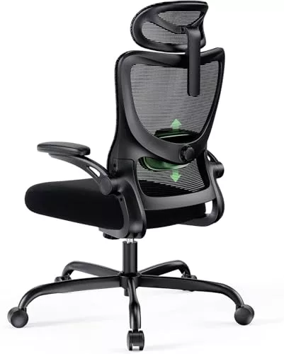 Marsail Silla de Oficina ergonómica con reposacabezas Ajustable, Soporte Lumbar y reposabrazos Plegables 3D, Silla de Ordenador con Ajuste de Altura, Silla giratoria de hasta 136 kg/300 kg