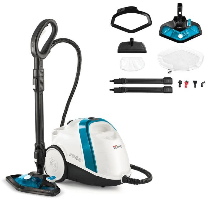 Vaporetto Polti Smart 100 B con cepillo Vaporforce, mata y elimina virus, gérmenes y bacterias - Blanco / Azul