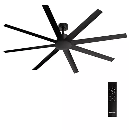CREATE / WIND INDUSTRIAL XXL/Ventilador de techo negro con mando / 40W, Silencioso, Ø183 cm, 6 velocidades, programable, función verano-invierno