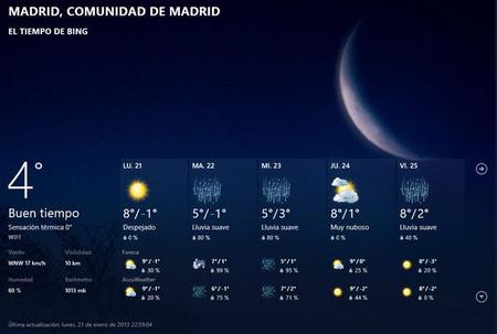 Aplicación El Tiempo en Windows 8, para que no te dejes el paraguas cuando vaya a llover