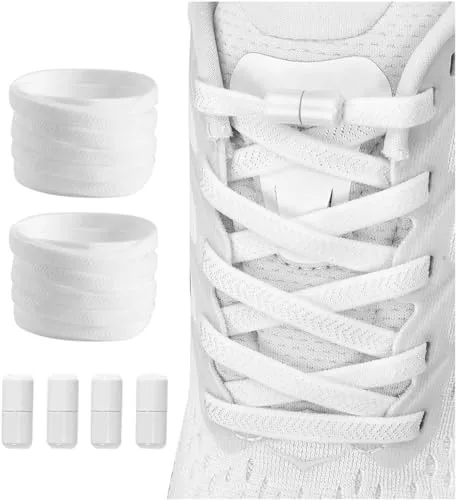 Shecret 2 Pares Cordones Elásticos, Cordones Elásticos Sin Nudo, Cordones Elásticos Planos con Cápsula de Metal, Cordones Universales Ajustables, Cordones de Zapatillas Para Niños Adultos, Blanco
