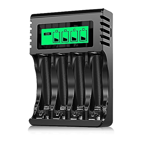 POWEROWL Cargador Rápido de Pilas Recargables, LCD 