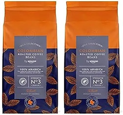 by Amazon Café en Grano Natural de Colombian, Puro arabica, Tueste medio, 1Kg (2x 500g), Certificado Rainforest Alliance