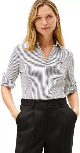 Tommy Hilfiger Camisa de piqué para Mujer 1985 Slim Piqué BTN Down LS WW0WW43528 L/S, Color Blanco (Crudo/Dark Night Navy Ithaca), Talla 3XL, Blanco (Ecru/Dark Night Navy Ithaca), 3XL Grande