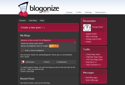 Blogonize, sencillo servicio para la creación de blogs