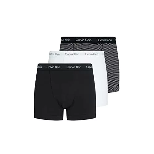 Calvin Klein Calzoncillos bóxer Hombre Pack de 3 Trunks Ropa Interior, Multicolor (White/B&W Stripe/Black), L