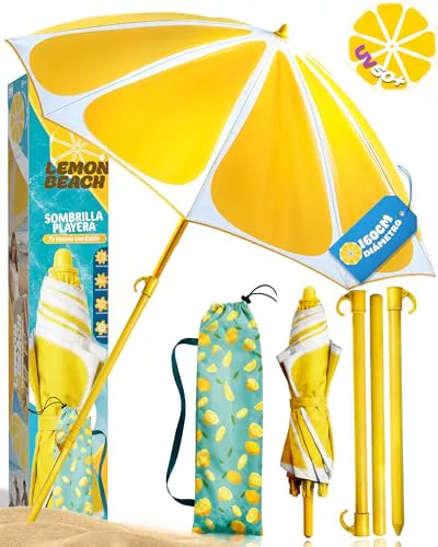 R2TECH Sombrilla Playa Plegable Antiviento, Diámetro 160cm, UPF50+