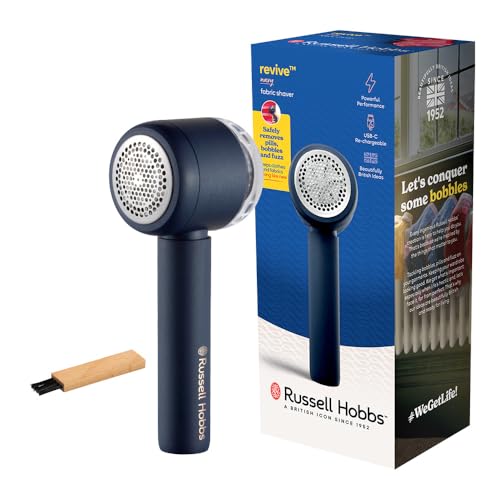 Russell Hobbs Quitapelusas Recargable y Portátil - [Compacto, Ligero] Elimina Pelusas y Bolitas de la Ropa|Autonomía 90 Minutos|Cable USB-C Incluido|Depósito magnético|Cepillo Incluido 27660-56