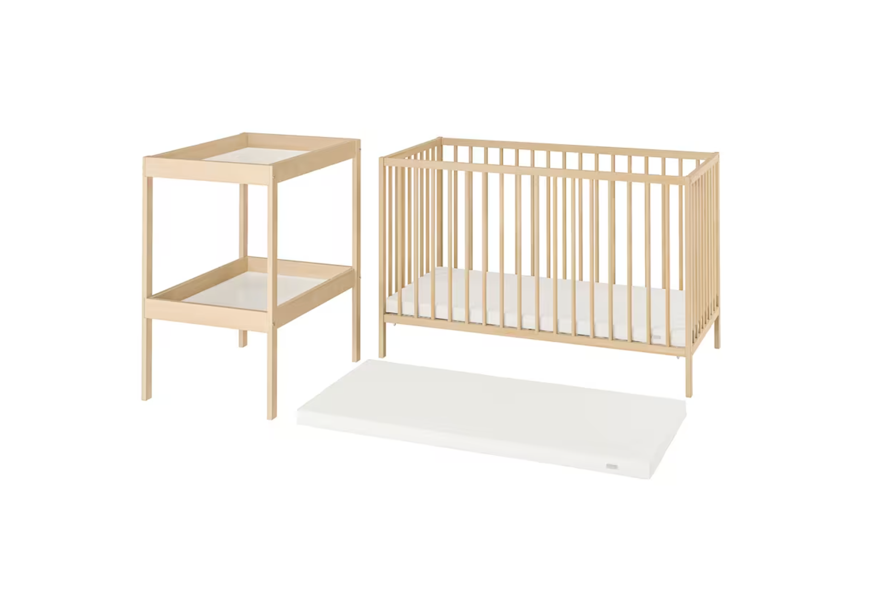 Set cuna con colchón y cambiador, haya