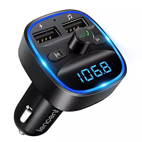 LENCENT Transmisor FM Bluetooth para Coche, Manos Libres Inalámbrico Reproductor MP3 Coche, Adaptador de Radio con Dual USB 5V/2.4A & 1A, Soporte Tarjetas SD, USB y Flash Drive
