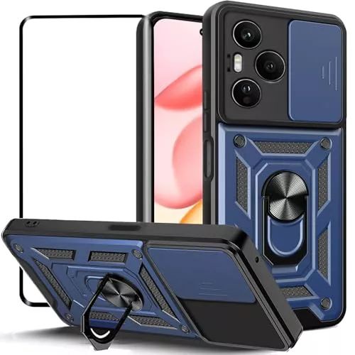 KUSINHOKA Funda para Honor 400 Pro 5G con Protección de Cámara Cubierta + Protector de Pantalla, Antigolpes Grado Militar [Anti-arañazos] Protectora Carcasa Funda con Soporte de Anillo, Azul