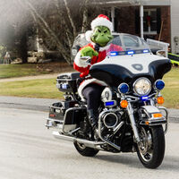 Sorpresa navideña: Un policía en moto se disfraza del Grinch para cazar narcos y hace redadas mazo en mano 