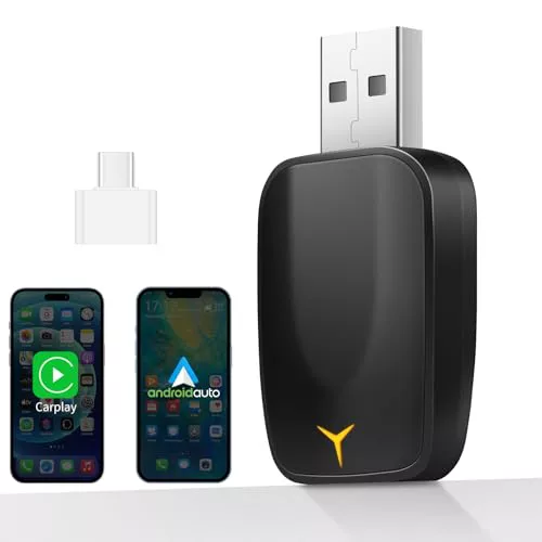 Adaptador Inalámbrico para CarPlay y Android Auto, 2 en 1 Stick para Convertir Android Auto/CarPlay con Cable a Inalámbrico, Apto para Coches con AA y CarPlay, Plug & Play, USB C/A, Mini y Estable