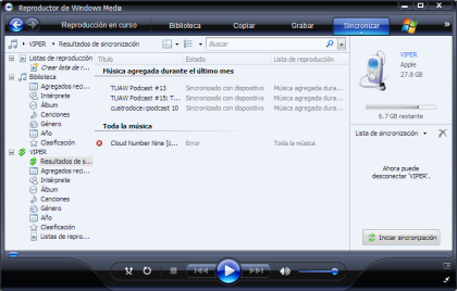 Dopisp sincroniza iPod y Windows Media Player 11