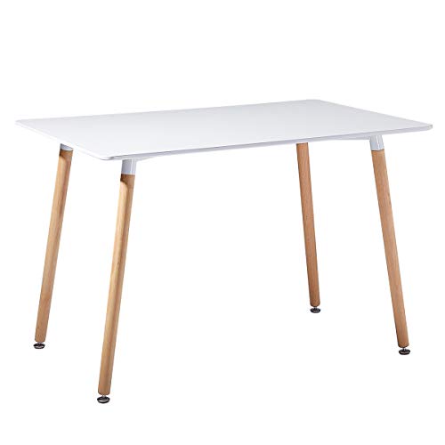 IPOTIUS Mesa de Comedor Rectangular Nórdica Mesa de Cocina para 4 6 Personas,Patas de Madera,110x70x75cm,Blanco