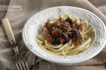 Tallarines con salsa de setas al Jerez. Receta