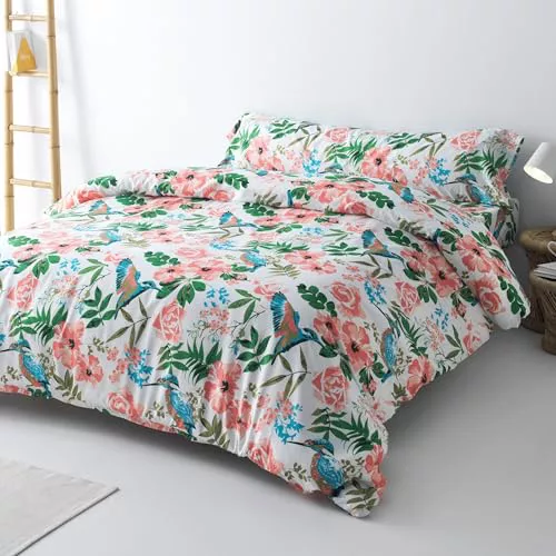 Funda Nórdica Cama 150 – Juego de 3 Piezas (Funda Edredón 240x220, Sábana Bajera Ajustable 150x200, Funda Almohada 45x160) – 100% Microfibra Suave 200 g/m2 – Ropa Cama con Estampado Moderno (Rosa)