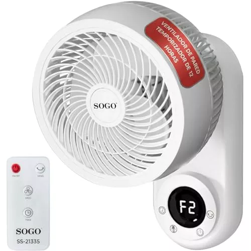 SOGO Ventilador de Pared Oscilante Silencioso con Mando y Temporizador 12H para Máximo Confort - Ventilador Potente con Circulación de Aire Tipo Vórtice - Ventilador de Pared Bajo Consumo