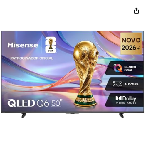 Hisense Smart TV 4K 50" Polegadas 50Q6QVV com Processador AI, Dolby Vision, HDR10+, HLG, Filmmaker Mode, Dolby Gaming, Dolby Atmos, MiraCast e Compatibilidade Alexa e Google
