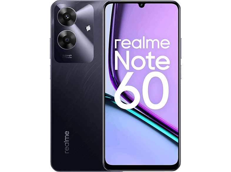 Móvil-realme Note 60, Negro, 128 GB, 4 GB RAM, 6.74" HD+, Unisoc T612 Octa-core