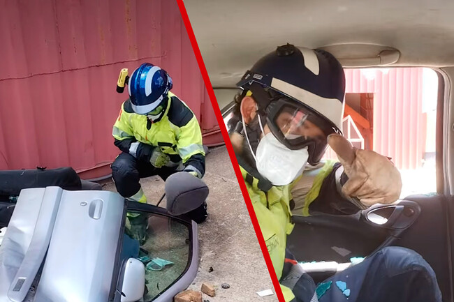 Bombero Video Romper Vantanilla Coche 01