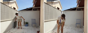 La propietaria de este patio se había arrepentido de pintar el suelo de blanco: ese error fue la clave para que luego pareciera un rincón de las Islas Griegas