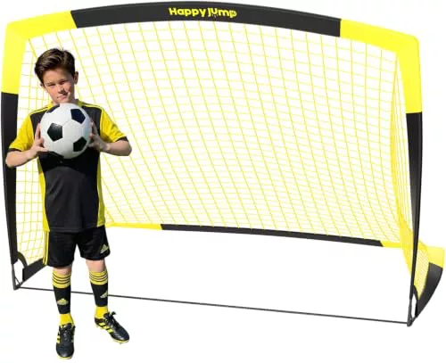 Happy Jump Portería de Fútbol Pop-Up Plegable – 152 x 110 cm, 1 Portería, Negro y Amarillo | Estructura Resistente de Fibra de Vidrio | Ideal para Jardín y Parque