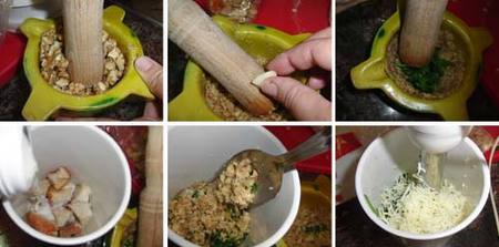 Preparación de ls tallarines con salsa de nueces