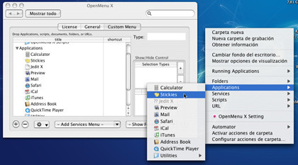 OpenMenu X: Personaliza los menús contextuales de Mac OS X