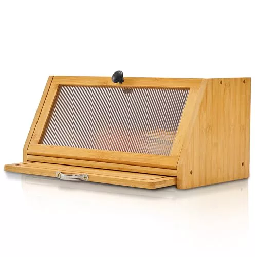 YOUDENOVA Panera con tabla de cortar, caja de almacenamiento de bambú, caja de madera para pan, sal y pimienta, 39 x 25 x 20 cm, color natural
