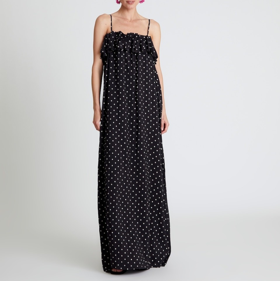 Compañía Fantástica
Vestido largo con estampado de lunares