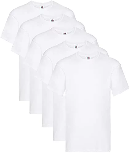 Fruit of the Loom Mens Original 5 Pack T-Shirt Camiseta, Blanco (White), Medium (Pack de 5) para Hombre