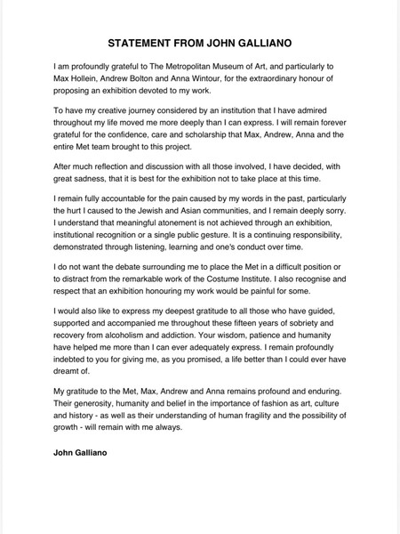 La Met Gala Da Marcha Atras John Galliano Pide Retrasar Su Exposicion Y La Cancelacion Puede Mas Que El Arte Y El Poder De Anna Wintour