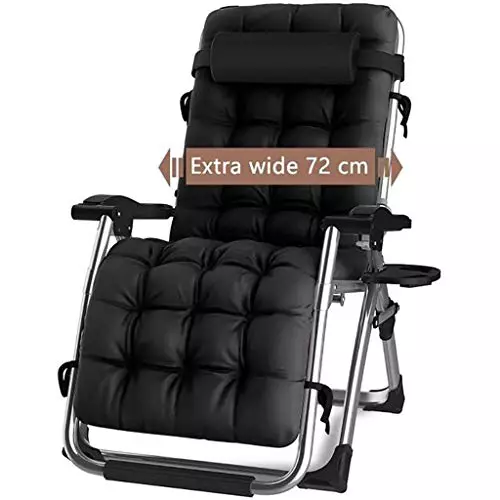 DQCHAIR Silla reclinable para Actividades al Aire Libre con Gravedad Cero y portavasos, hasta 200 kg (Black1)