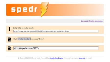 Spedr, sencillo generador de URLs cortas con integración en Firefox