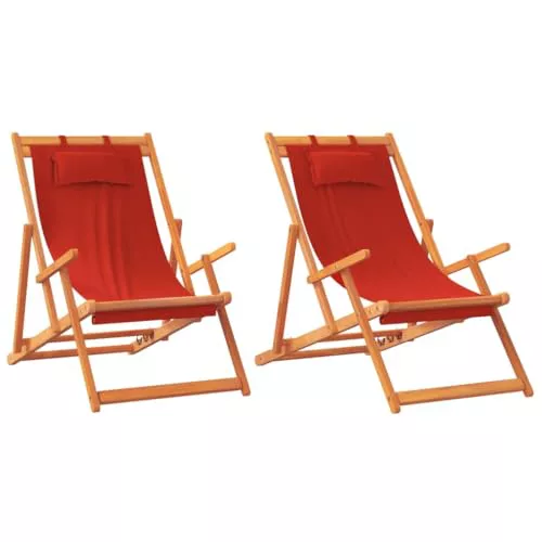 vidaXL Sillas de Playa Plegables 2 uds, Tumbonas Ajustables de Pícnic, Sillones de Relax, Asientos para Jardín Camping Patio, Tela Rojo