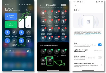 クイック設定メニューに NFC ボタンが表示されない場合は、カスタマイズ ボタンをタップして追加します。