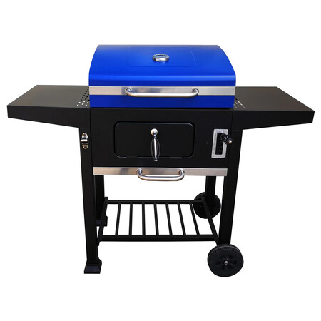 Barbacoa De Carbon Con Ruedas Bandejas Y Termometro De Color Azul