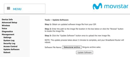 Actualizaciçon manual en el router HGU de Movistar