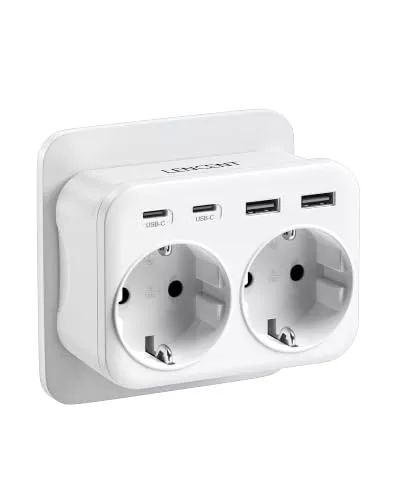LENCENT Ladron Enchufe USB 4000W, Enchufes 6 en 1, 2 Tomas de CA