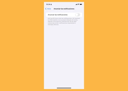 Imagen de la sección "Anunciar las notificaciones" dentro de los ajustes de iOS