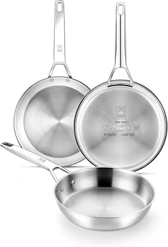 BRA Signature Set 3 Sartenes 20-24-26, Acero Inox Sin Antiadherente