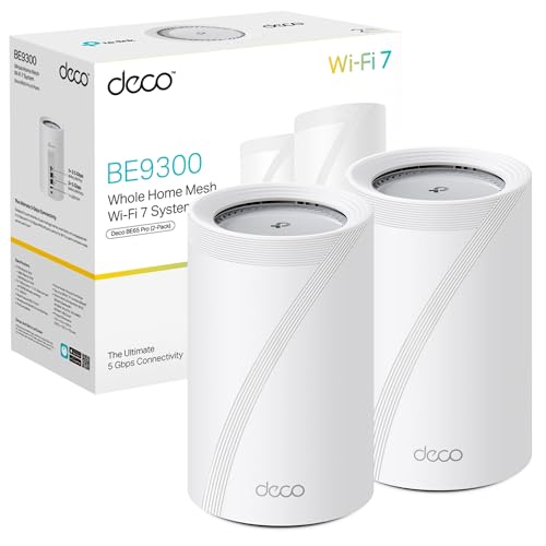 TP‑Link Deco BE65 Pro (2-Pack) – Pack de 2 Router WiFi 7 Mesh BE11000 Tribanda, Cobertura para Todo el Hogar, Puertos 5G y 2.5G Multi-Gigabit, MLO, Red Mesh Inteligente, VPN, Compatible con EasyMesh
