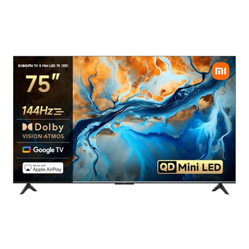 XIAOMI TV S Mini 75", Diseño sin Bordes, Google TV, QD-Mini LED, 1200 nits de Brillo máximo, Alta tasa de refresco 4K de 144 H,Ultra Fluido para Gaming, Dolby Vision IQ & Dolby Atmos,Google Assistant