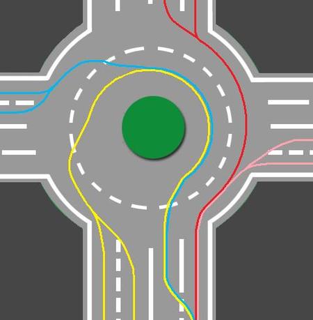 Trayectorias en glorieta urbana