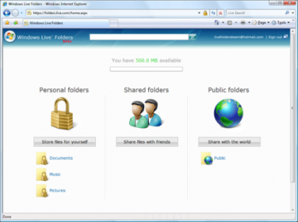 Windows Live SkyDrive, anteriormente conocido como Live Folders
